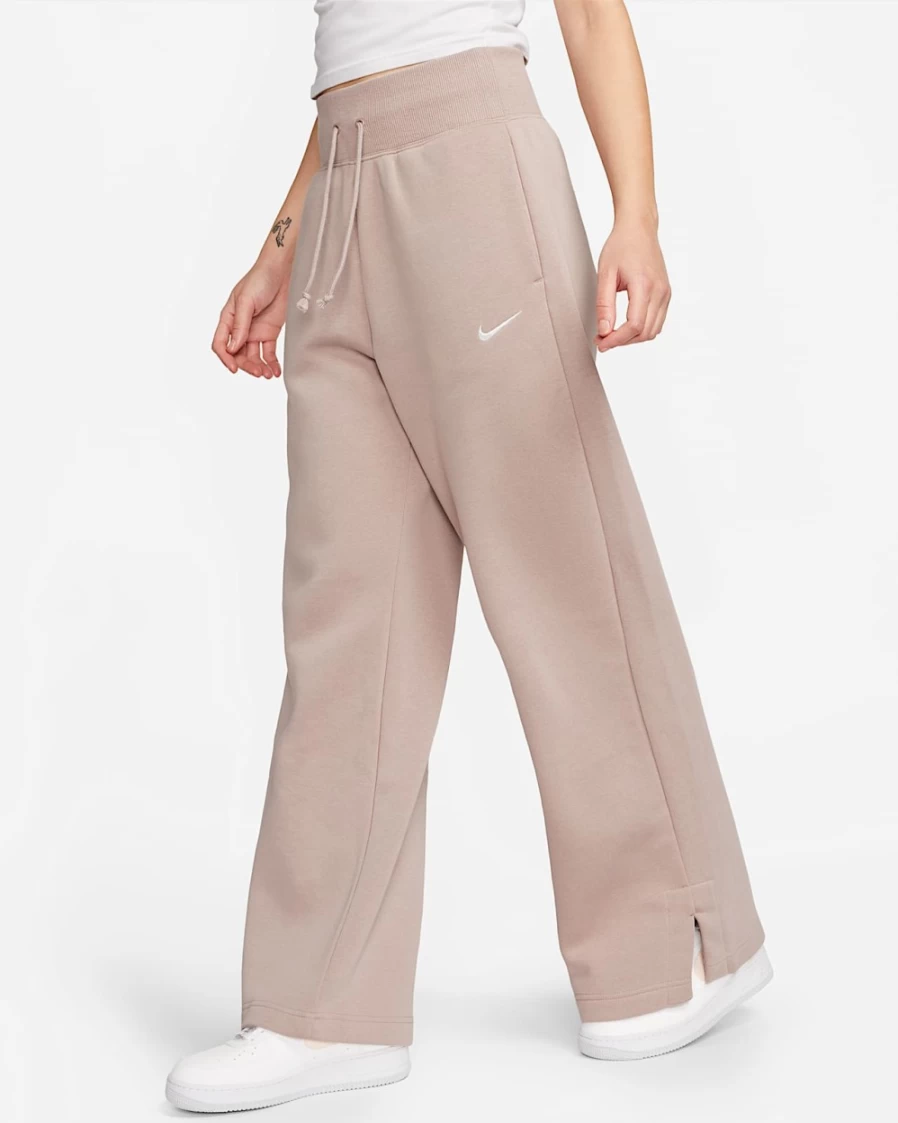 Nike Women's High-Waisted Wide-Leg Sweatpants - Diffused Taupe/Sail - Phoenix Fleece Comfort
