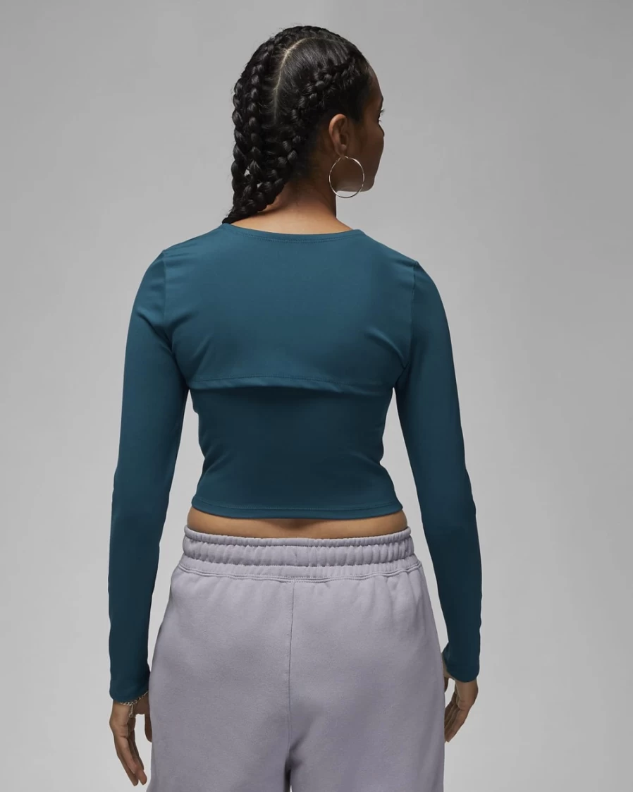 Nike Jordan Sport Women's 2-in-1 Long Sleeve Top - Valerian Blue & New Emerald