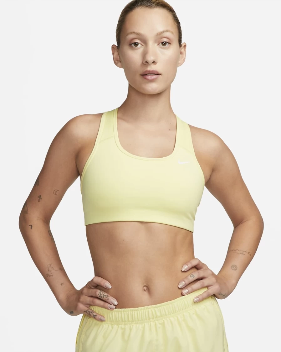 Nike Women's Lemon Chiffon & White Swoosh Medium-Support Non-Padded Sports Bra