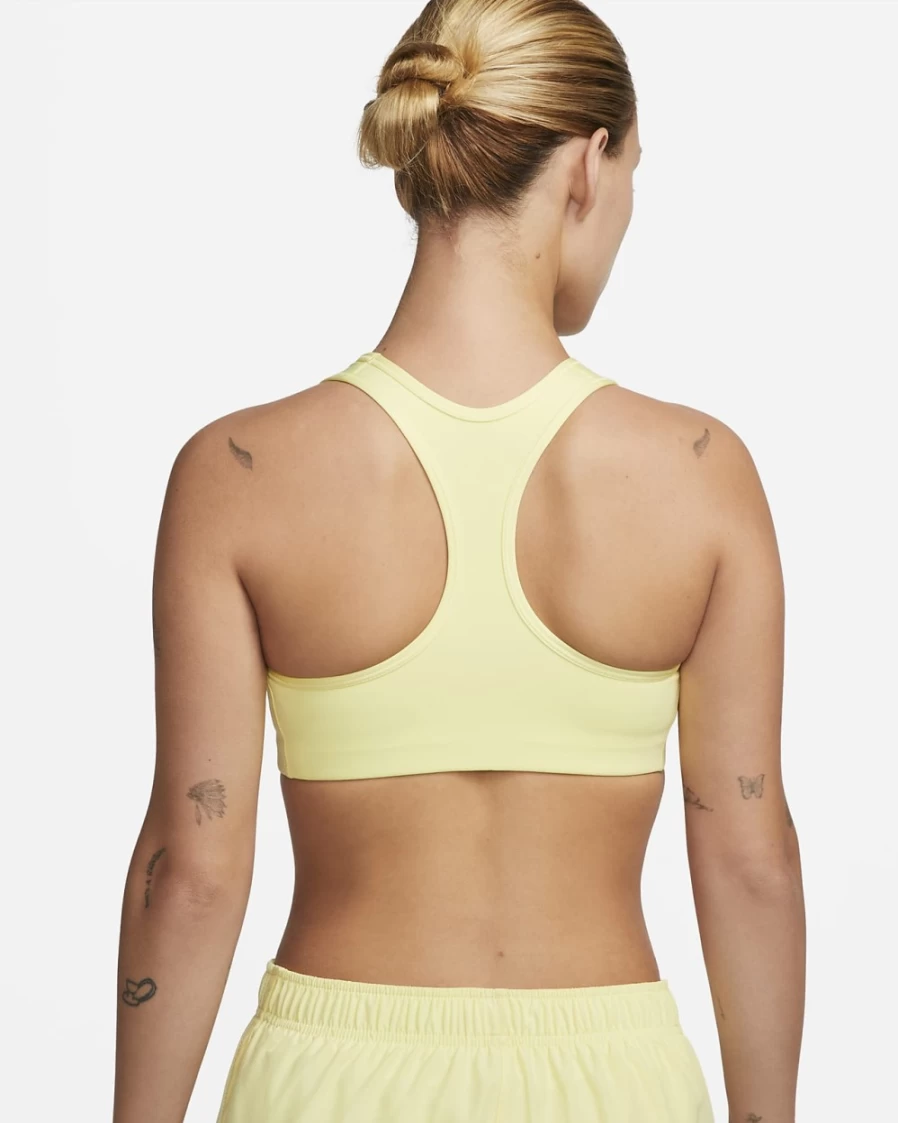 Nike Women's Lemon Chiffon & White Swoosh Medium-Support Non-Padded Sports Bra