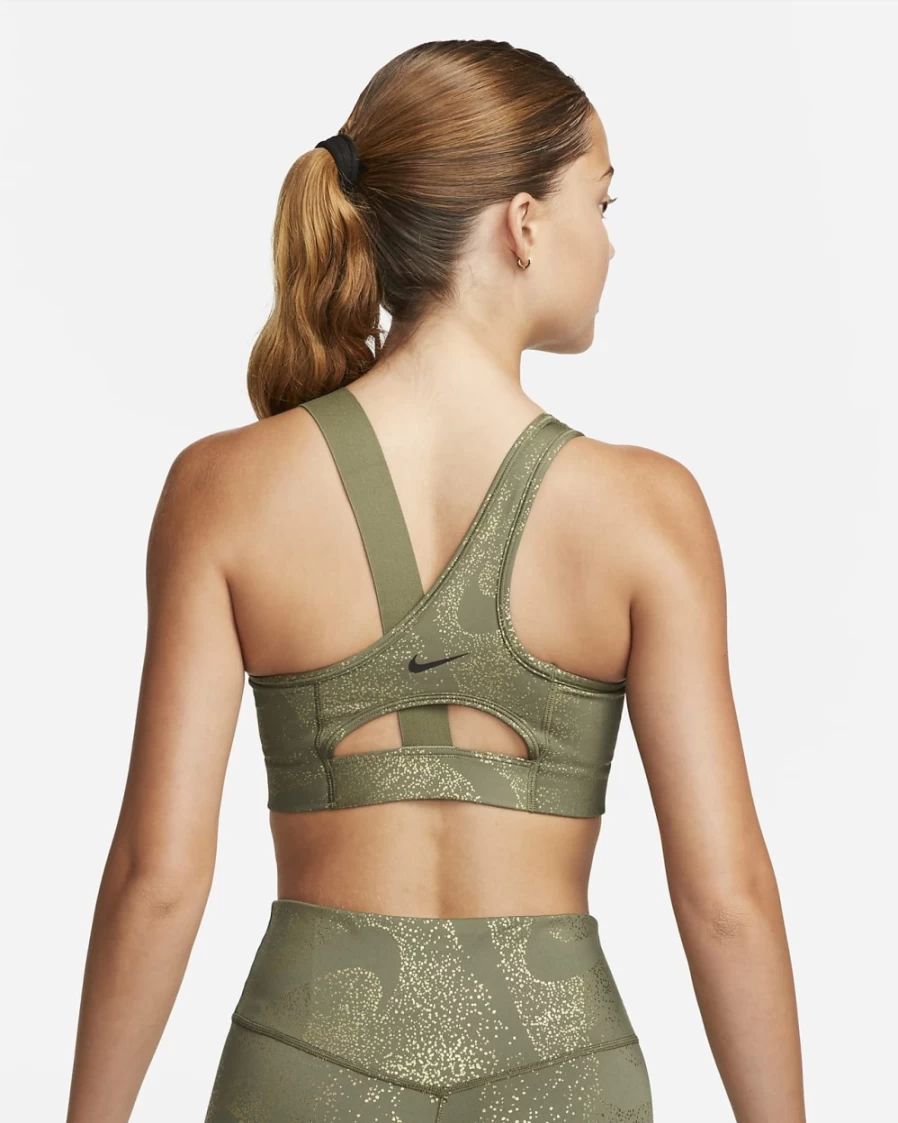 Nike Swoosh Medium-Support Asymmetrical Non-Padded Sports Bra for Women in Medium Olive/Black