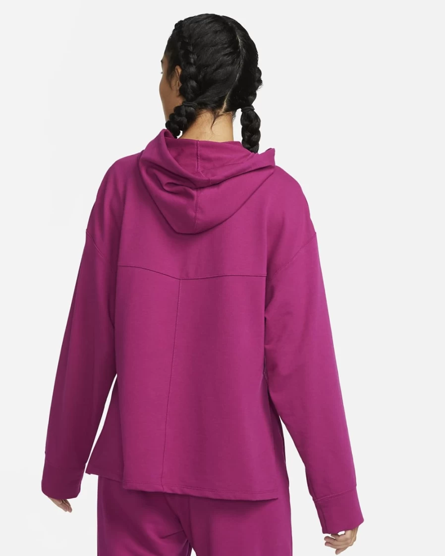 Nike Women's Dynamic Berry/Iron Grey Dri-FIT Yoga Fleece Hoodie - Moisture-Wicking Workout Pullover