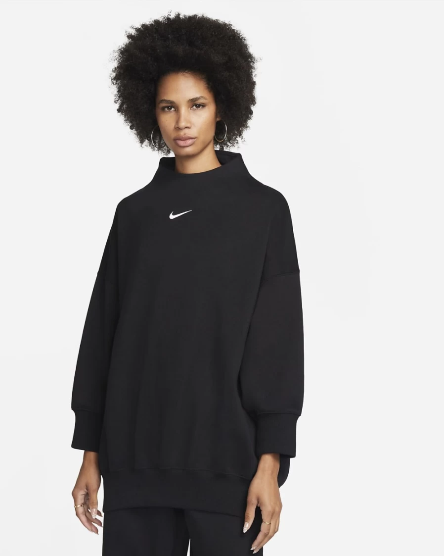 Nike Women's Black/Sail Phoenix Fleece Oversized Mock Neck 3/4 Sleeve Sweatshirt