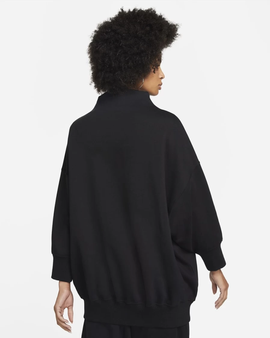 Nike Women's Black/Sail Phoenix Fleece Oversized Mock Neck 3/4 Sleeve Sweatshirt