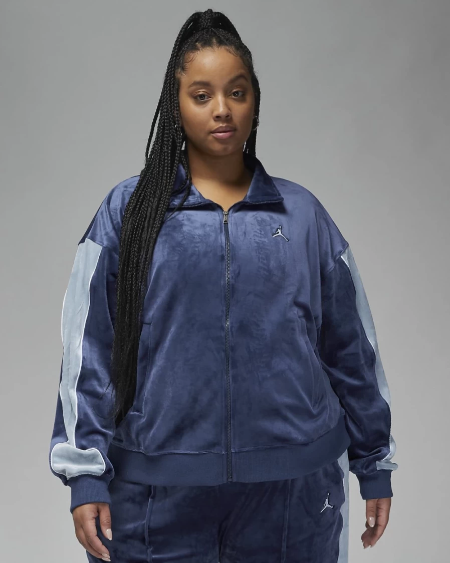 Nike Jordan Flight Women's Plus Size Velour Jacket in Midnight Navy, Stealth & White