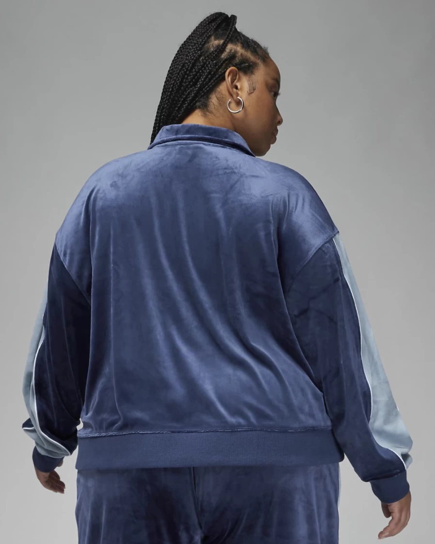 Nike Jordan Flight Women's Plus Size Velour Jacket in Midnight Navy, Stealth & White