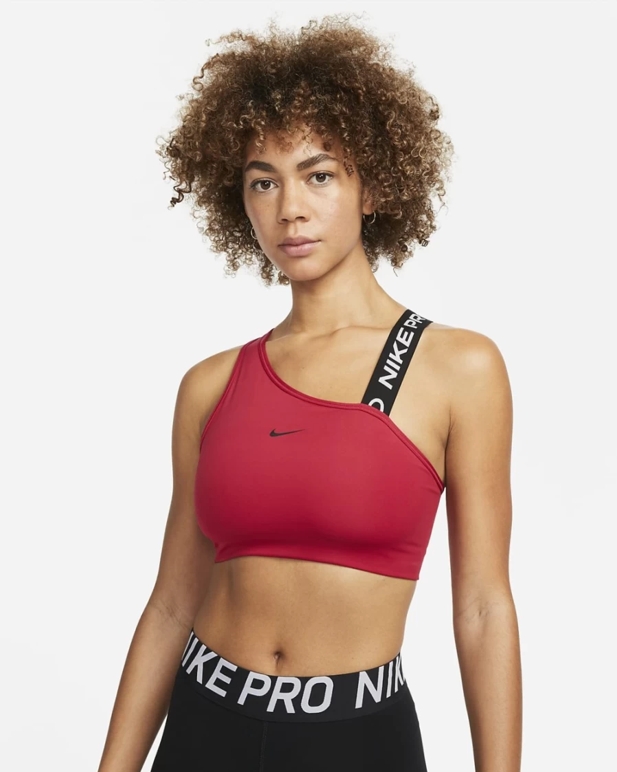 Nike Pro Swoosh Women's Medium-Support Asymmetrical Sports Bra - Mystic Hibiscus/Black