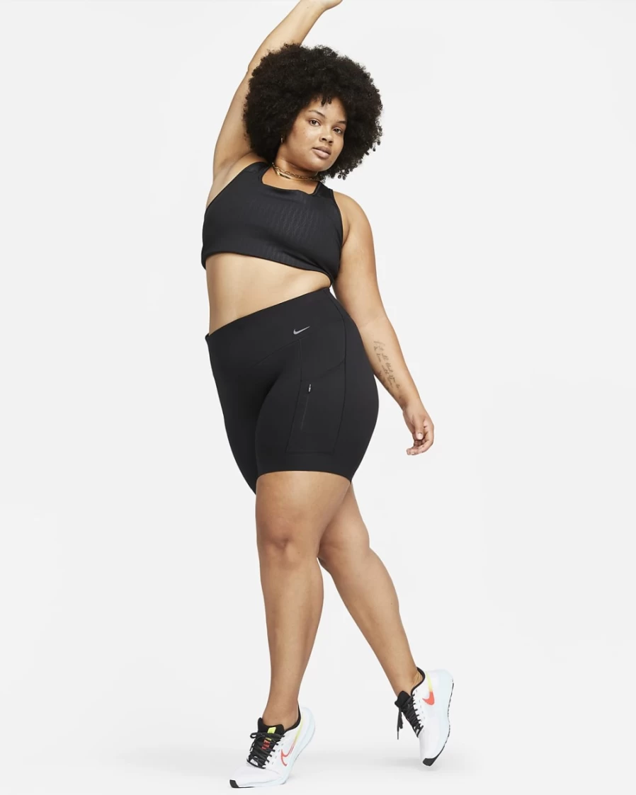 Nike Go Women's High-Waisted 8" Biker Shorts with Pockets - Plus Size Fitness Shorts in Black
