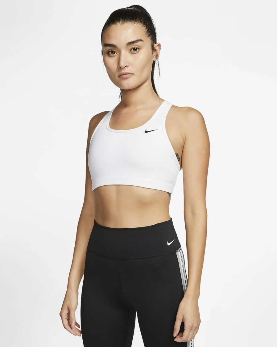 Nike Swoosh Women's Medium-Support Non-Padded Sports Bra - White/Black