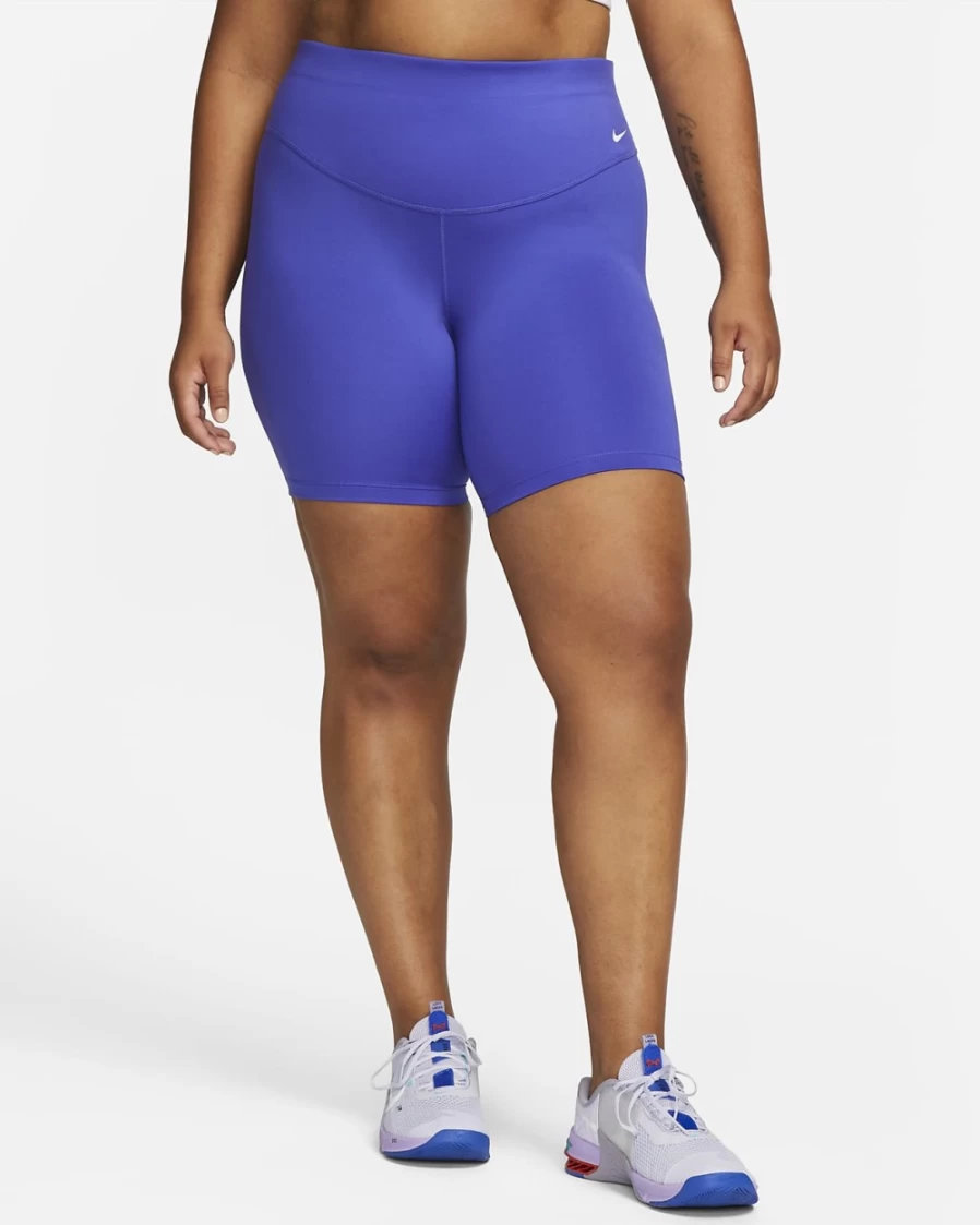 Nike One Women's Mid-Rise 7" Bike Shorts in Lapis/White - Plus Size Activewear