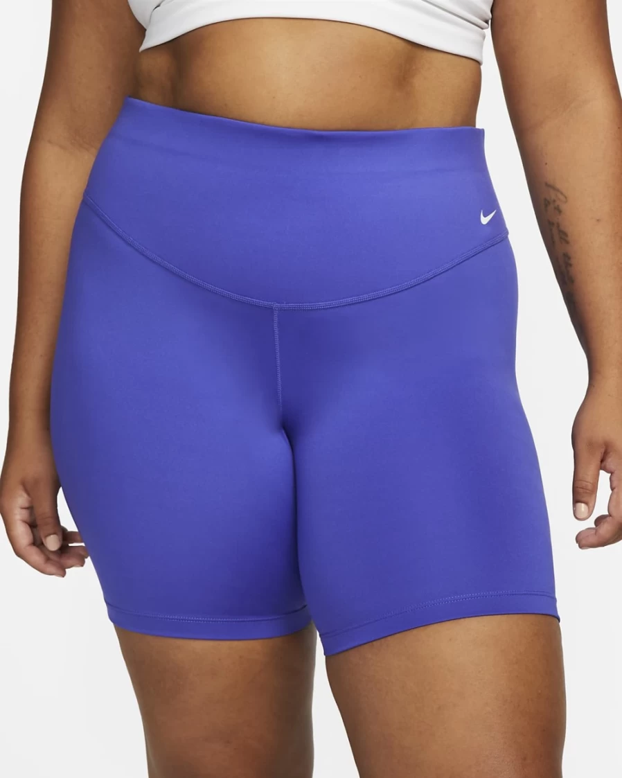 Nike One Women's Mid-Rise 7" Bike Shorts in Lapis/White - Plus Size Activewear