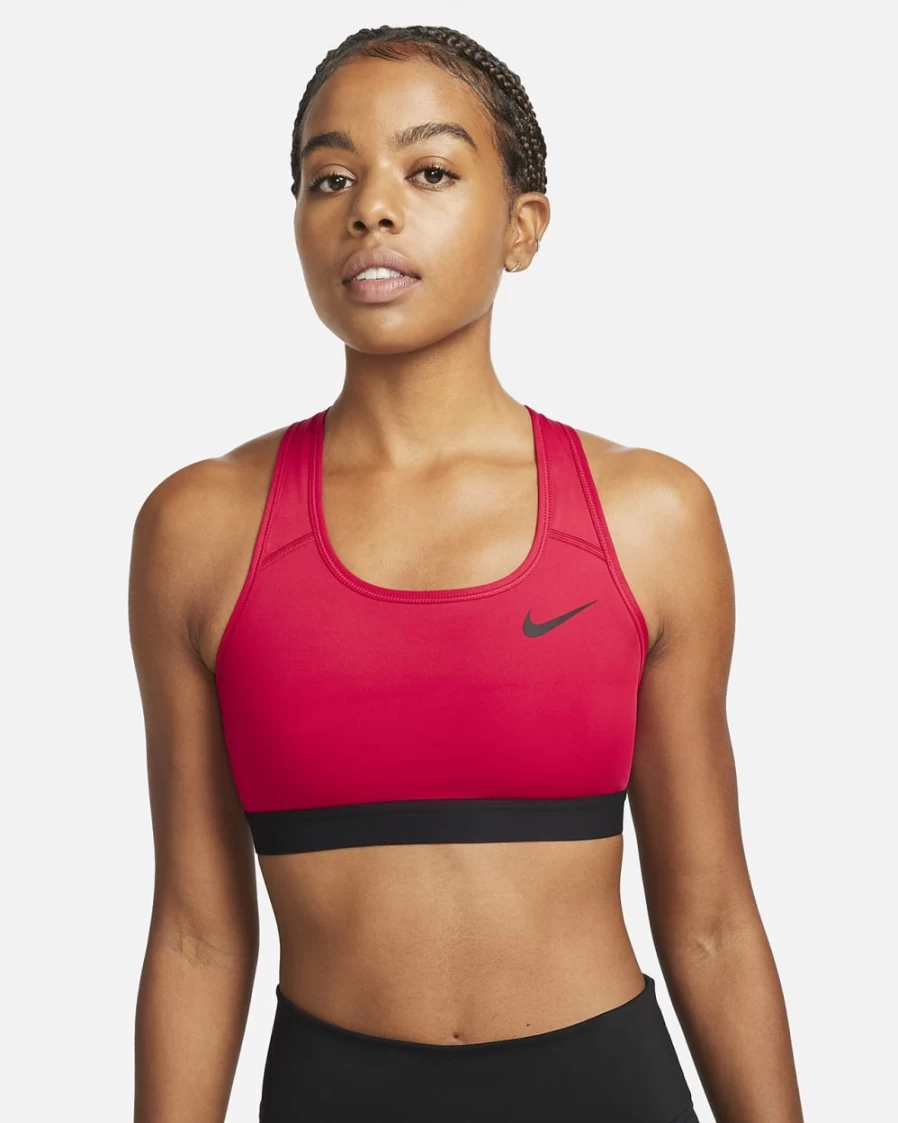 Nike Women's Medium-Support Swoosh Sports Bra - Gym Red/Black Non-Padded Workout Top