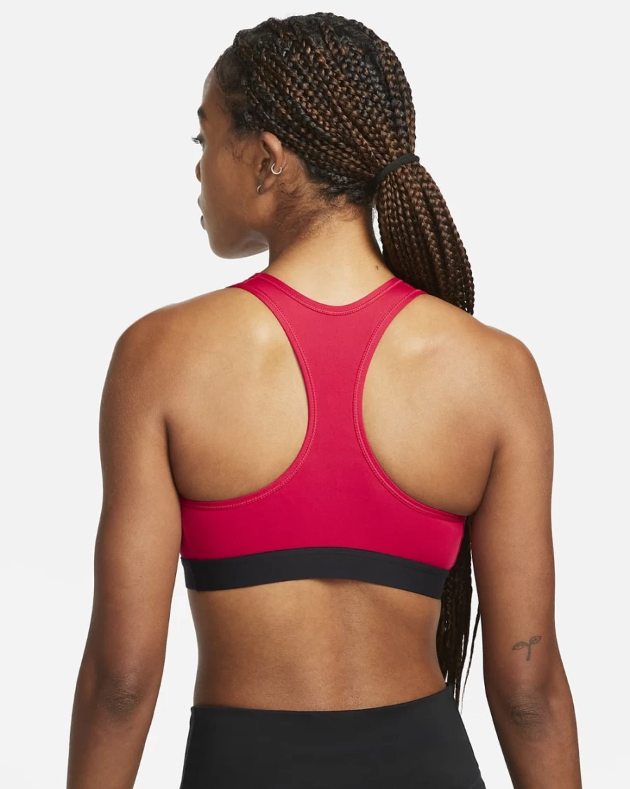 Nike Women's Medium-Support Swoosh Sports Bra - Gym Red/Black Non-Padded Workout Top
