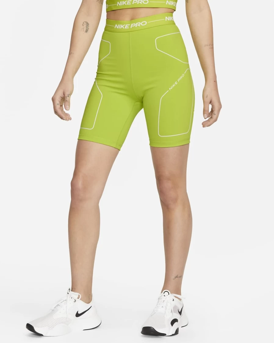 Nike Pro Women's 7" High-Rise Training Shorts in Atomic Green/White | Lightweight Workout Shorts for Women