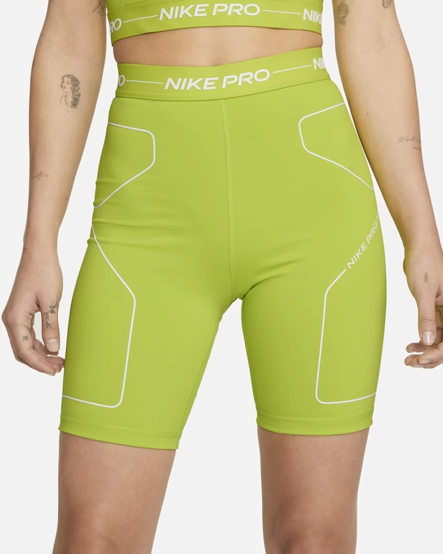 Nike Pro Women's 7" High-Rise Training Shorts in Atomic Green/White | Lightweight Workout Shorts for Women