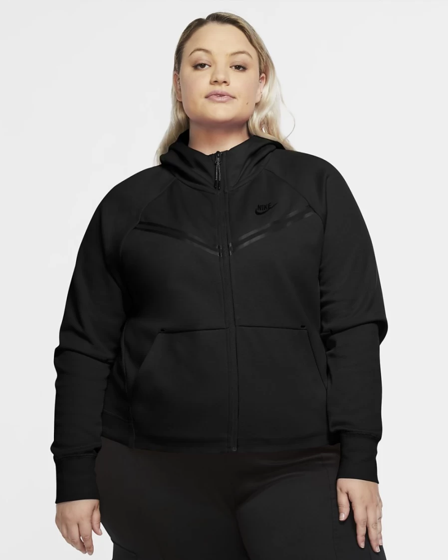 Nike Women's Plus Size Tech Fleece Windrunner Full-Zip Hoodie - Black/Black