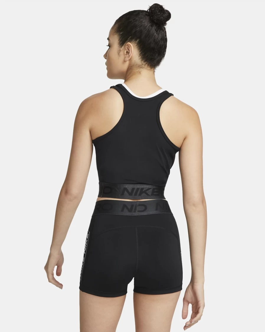 Nike Women's Dri-FIT Pro Graphic Crop Tank Top - Black, Dark Smoke Grey, White - Moisture-Wicking Workout Shirt