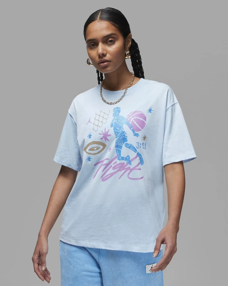Nike Women's Ice Blue Boxy T-Shirt - Jordan Brand Casual Tee