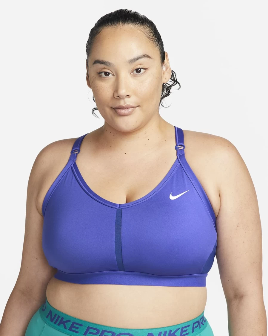 Nike Indy Women's Light-Support Plus Size Sports Bra - Lapis, Deep Royal Blue & White Padded V-Neck Design