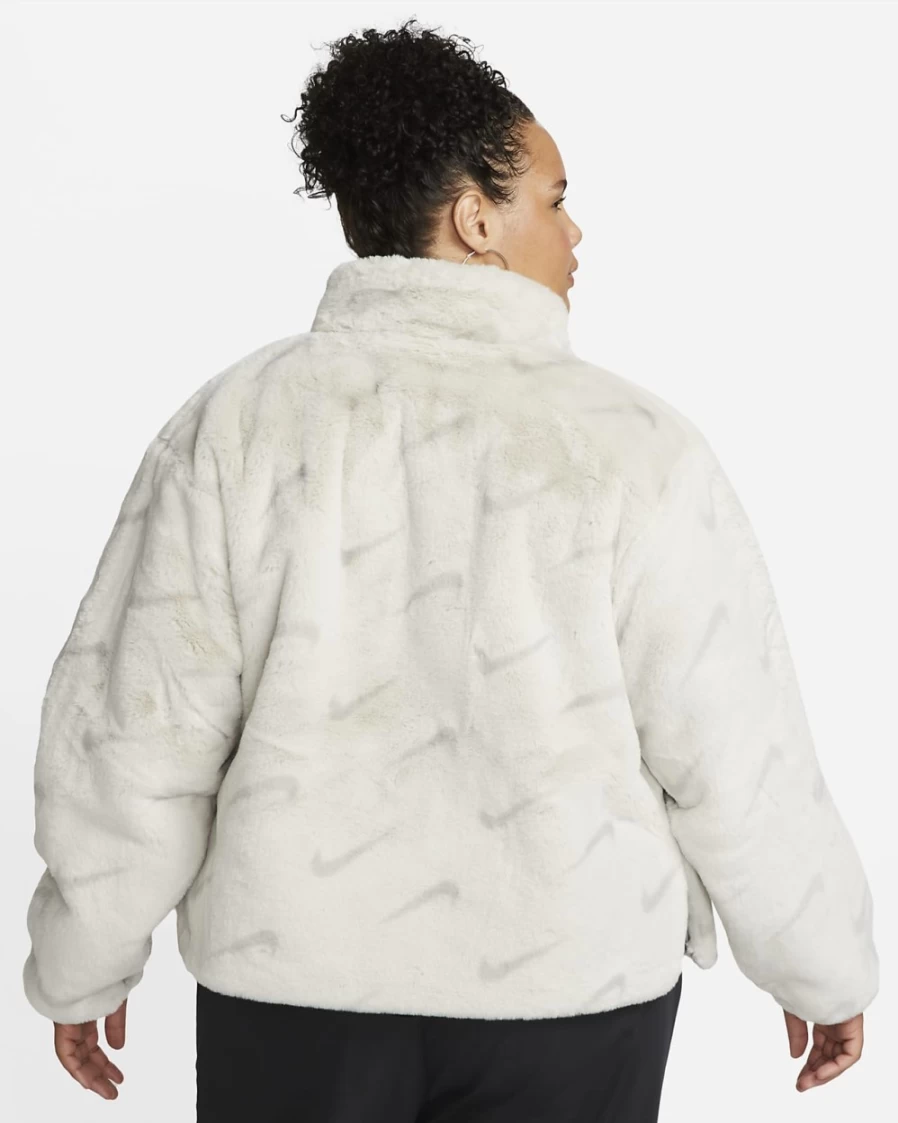 Nike Women's Light Bone Faux Fur Jacket - Plus Size Printed Winter Coat