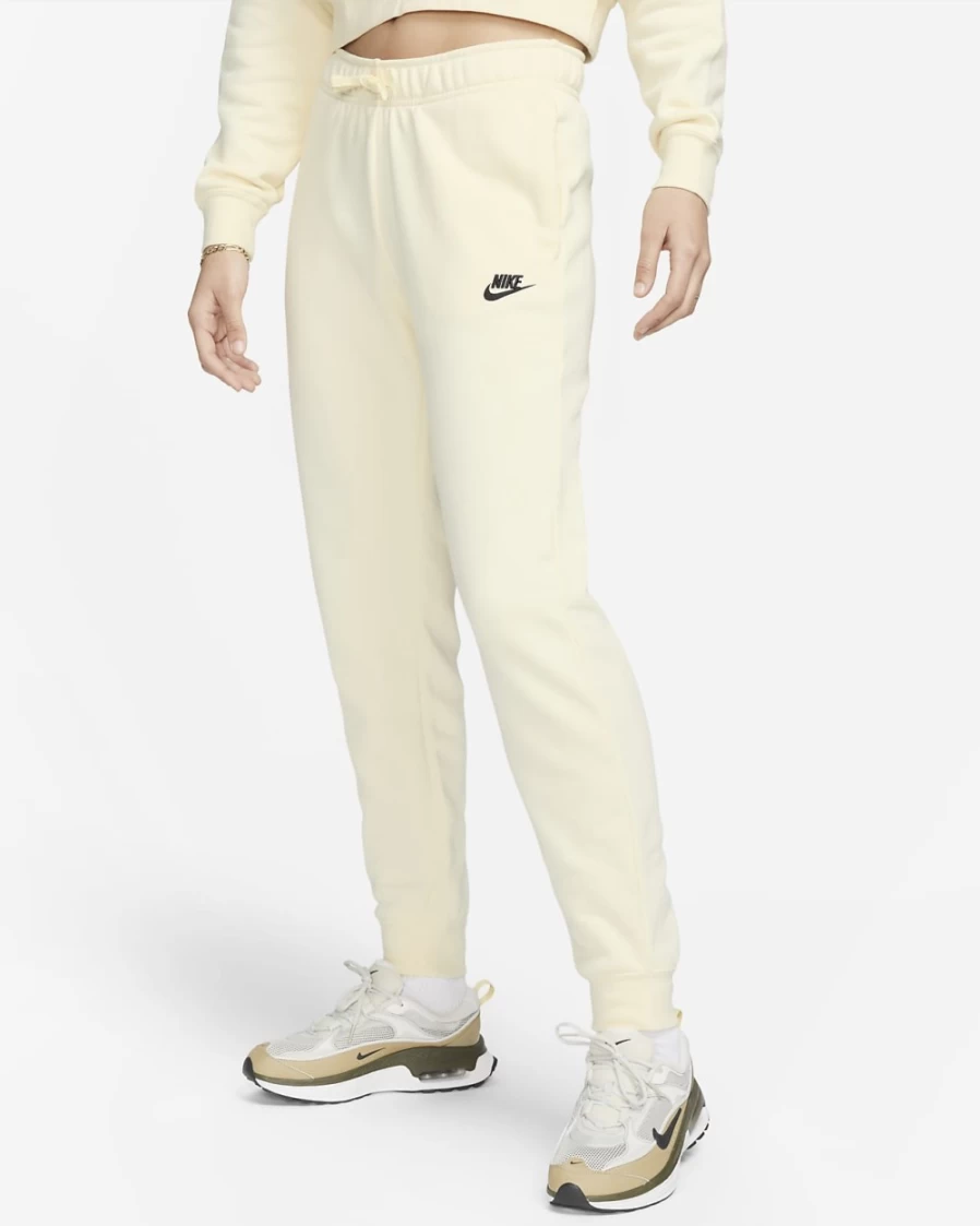 Nike Women's Club Fleece Mid-Rise Joggers - Coconut Milk/Black - Sportswear Comfort Pants