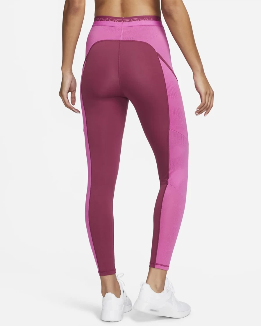 Nike Pro Women's High-Waisted 7/8 Workout Leggings with Pockets - Rosewood, Active Fuchsia, Pinksicle Colors