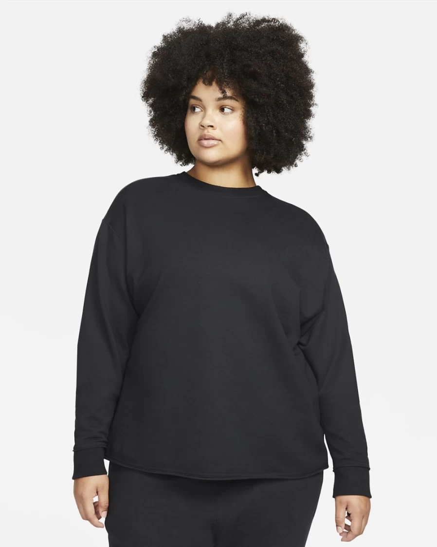 Nike Women's Plus Size Yoga Luxe Fleece Crew Top - Black/Iron Grey